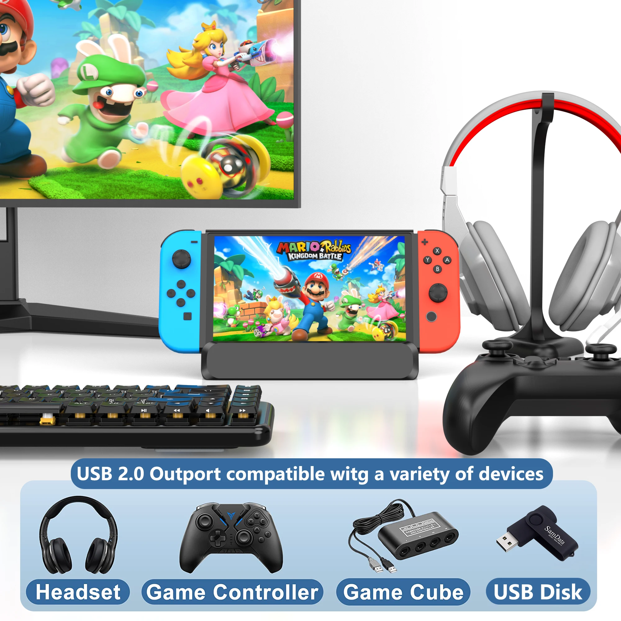 Switch Docking Station para Nintendo Switch Adaptador de tv Oled Hdmi 1000 Mbit Rj45 Ethernet Lan tipo c Hub em 1 - Imagem 4