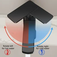 สีดําชุบสแควร์สแตนเลสห้องน้ําอ่างล้างหน้าก๊อกน้ําสแควร์ Vanity Sink Mixer Hot & Cold Lavotory Tap 3