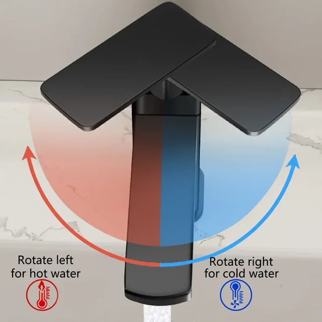 สีดําชุบสแควร์สแตนเลสห้องน้ําอ่างล้างหน้าก๊อกน้ําสแควร์ Vanity Sink Mixer Hot & Cold Lavotory Tap 3