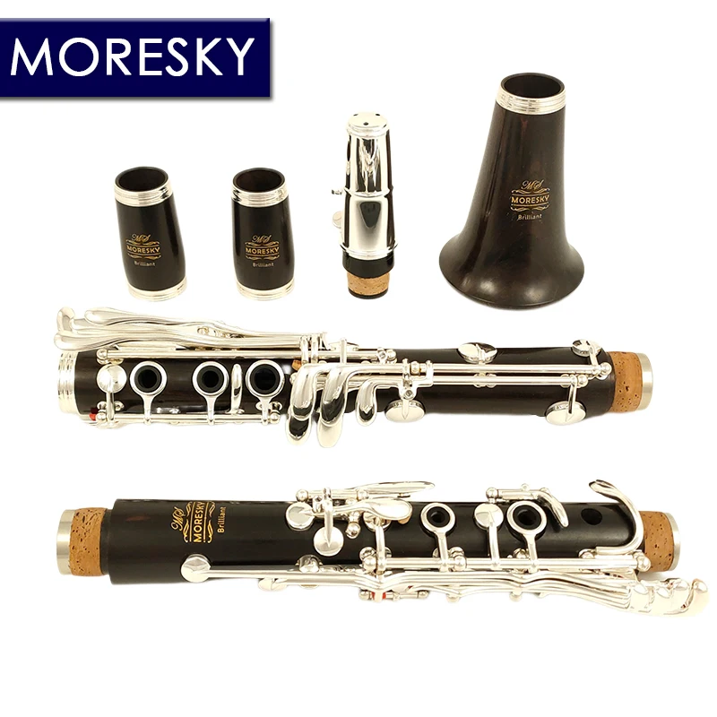 MORESKY Ebony Wood/Grenadilla Professional Clarinet Bb Silver Plated 19 Keys Sib Klarnet &middot;Brilliant