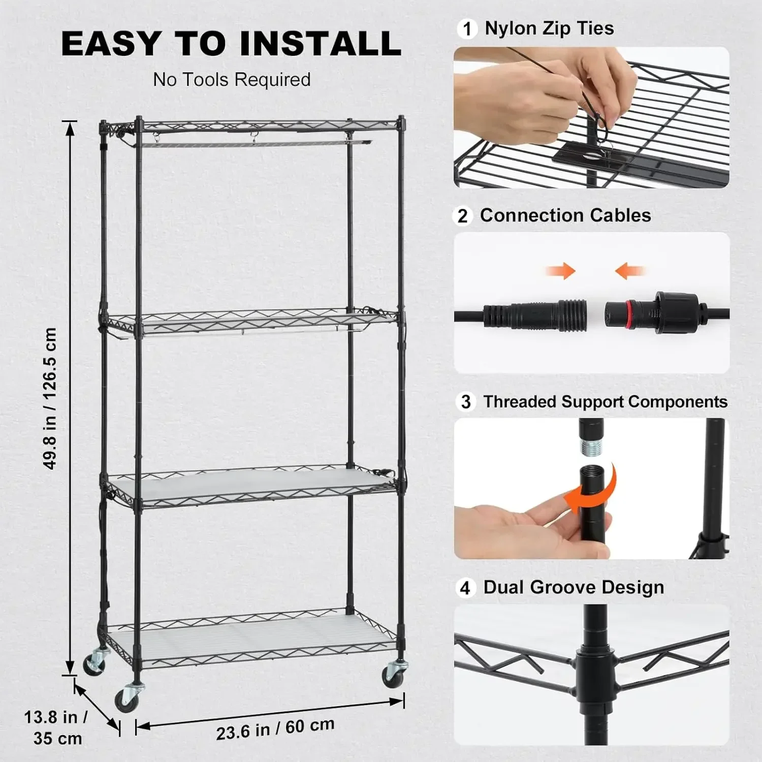 4-Tier Plant Shelf with 45W Full Spectrum Grow Light,Metal Grow Light Shelf for Indoor Plants