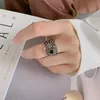Ethnic Vintage 925 Sterling Silver Obsidian Thai Silver Pattern Open Rings For Women Men Sterling-Silver-Jewelry TYB024 4