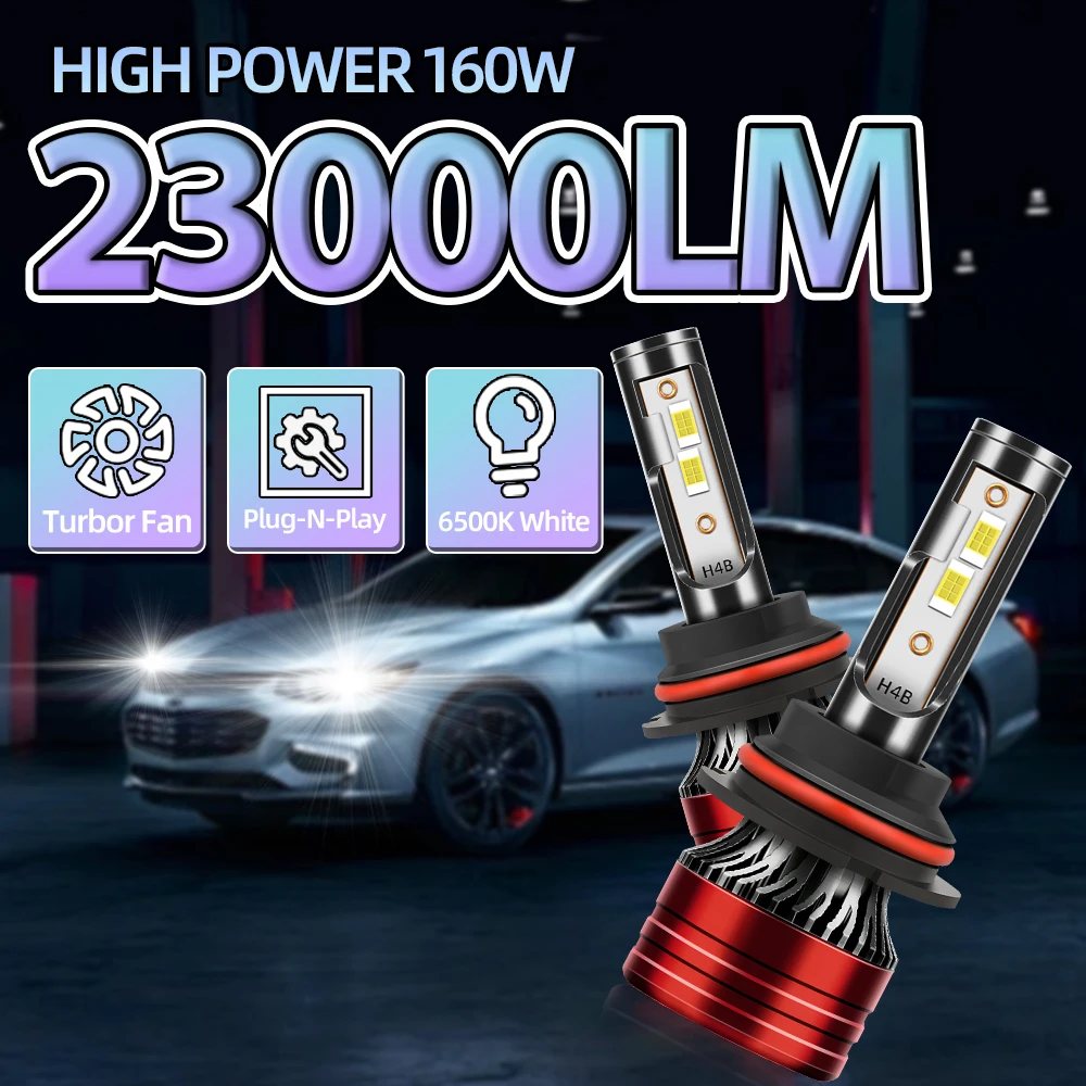 

2 шт., автомобильные лампы для передних фар H7 H4 H1 160 Вт 9005 лм H13 H11 9006 HB3 9004 HB4 9007 6500K Turbo
