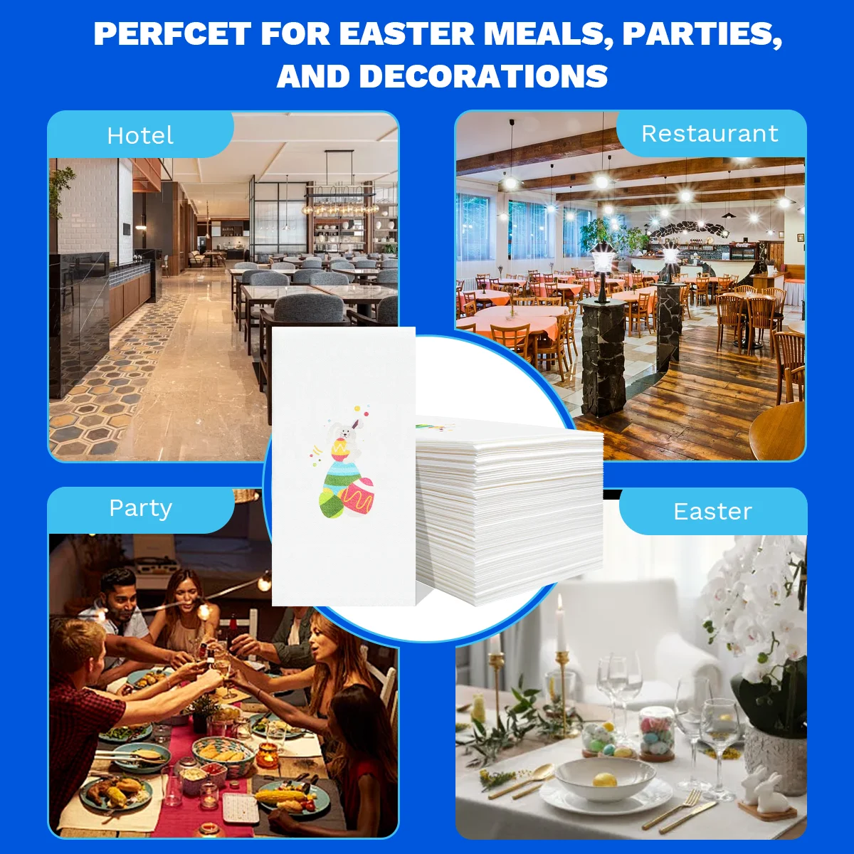 JINYUDOME Easter Napkins 50Pcs,Bunny Disposable Linen Feel Dinner Napkins for Easter Party, Brunch,Table Decoration,7.87x15.75in