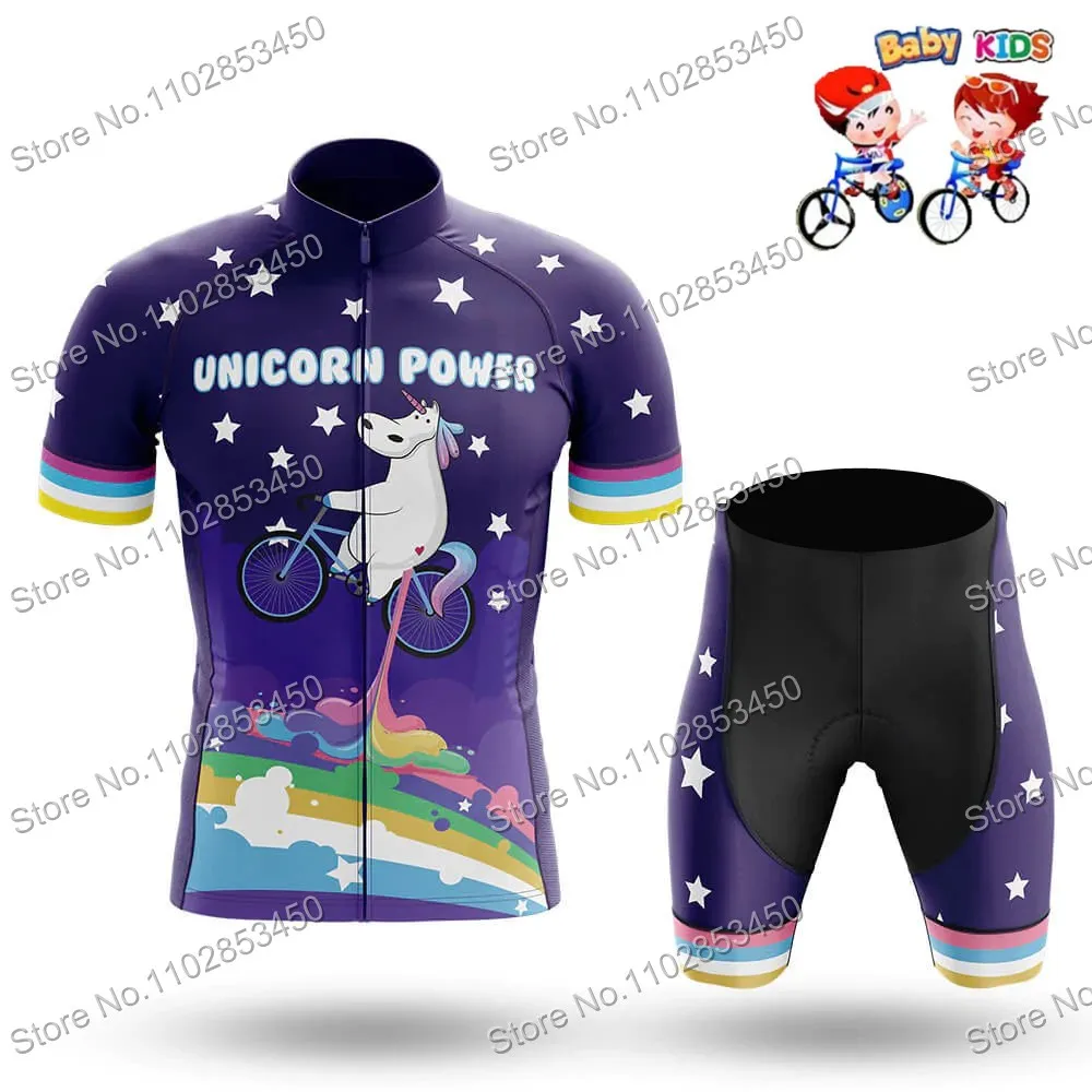 Kids Funny Unicorn Cartoon Cycling Jersey Set Summer Boy Girls Cycling Clothing Children Road Bike Tops Bicycle Suit MTB cycling jersey cycling suit cycling jersey set