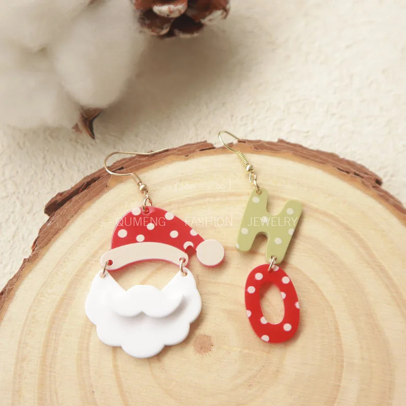 New 1 Pair Christmas Acrylic Santa Claus Earrings Cute Christmas