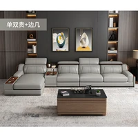 Modern Italian Genuine Leather Sofa for Living Room with Cup Holder, USB, Adjustable Headrests & Bluetooth Speaker - Linlamlim
