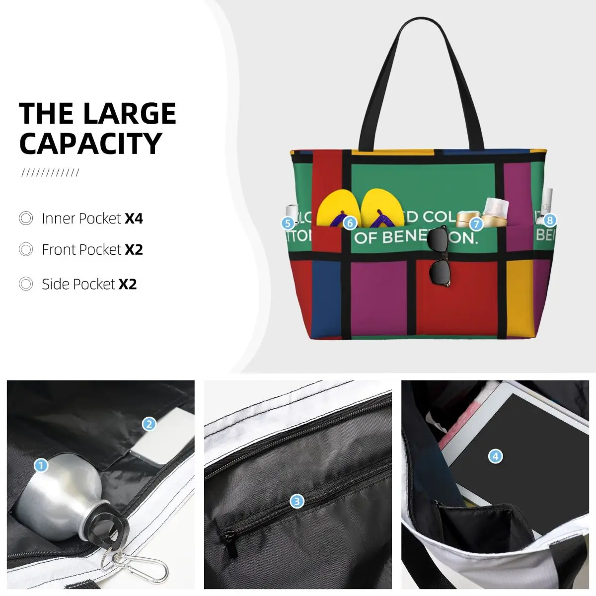 Borsa tote da spiaggia United Colors Of Benetton, borsa tote grande per sport, palestra, yoga, borsa da viaggio per donna, borsa fitness - immagine 3