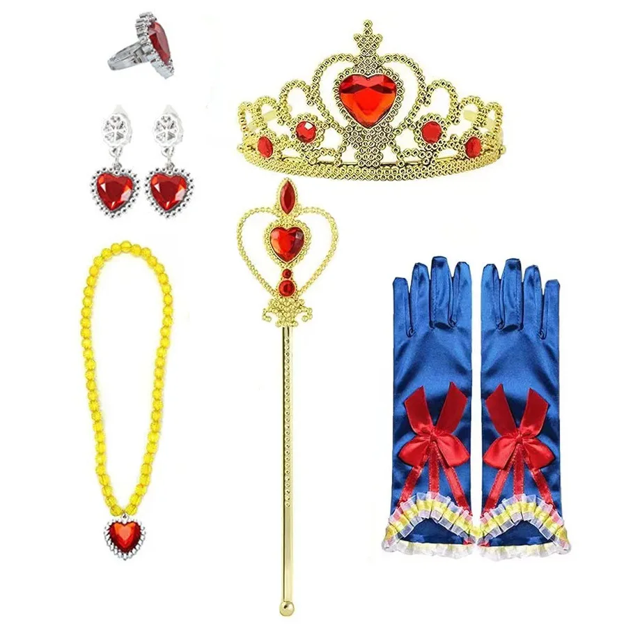 Girls Princess Snow White Dress up Accessories Party Favors Gifts Set Including Crown Scepter Wand Necklace Gloves Bow Headband princess dress,hair accessories,cosplay necklace