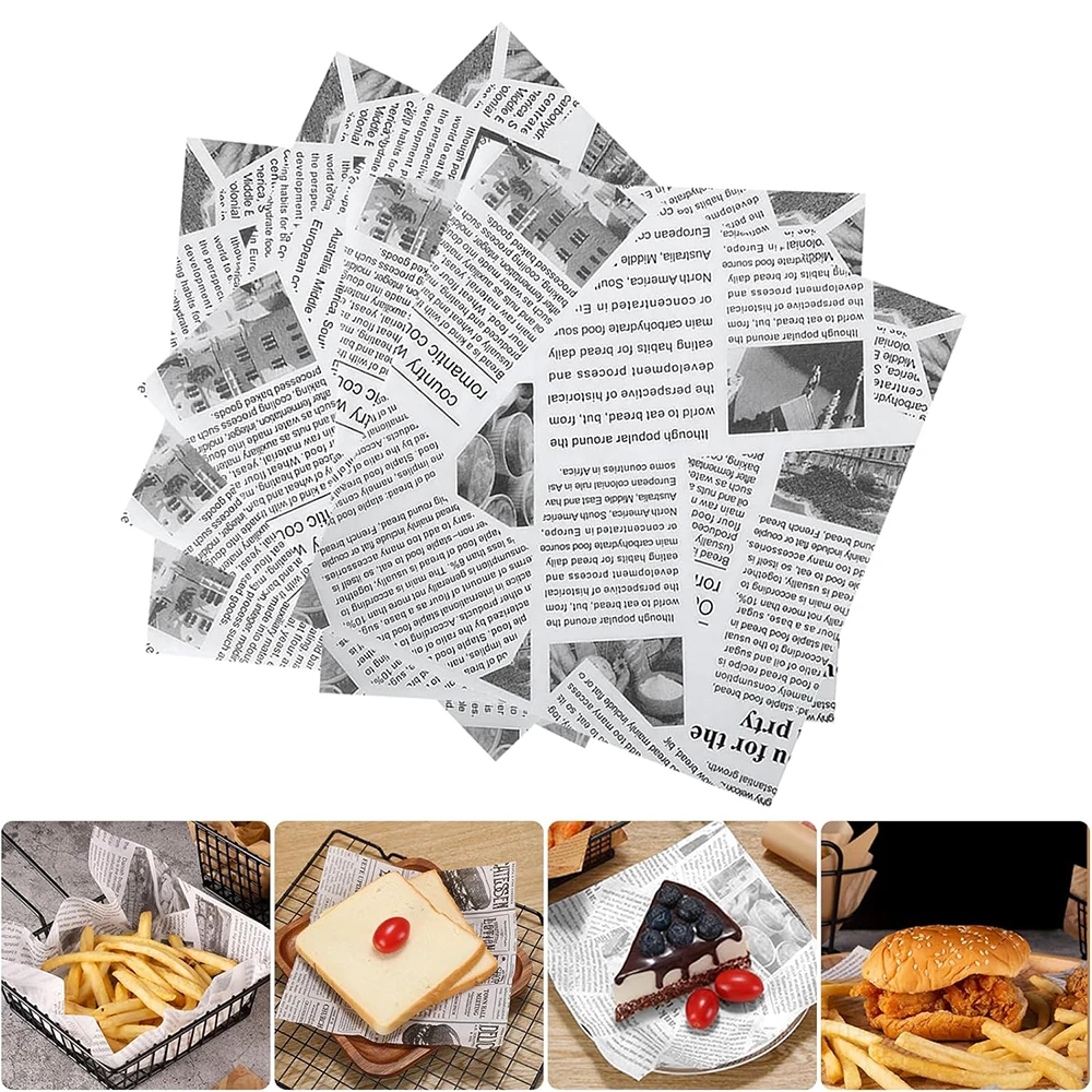 50pcs Printed Greaseproof Paper 22x22cm Food Wrapper Paper Bread Sandwich Burger Fries Wrapping Bread Oilpaper Baking Tools