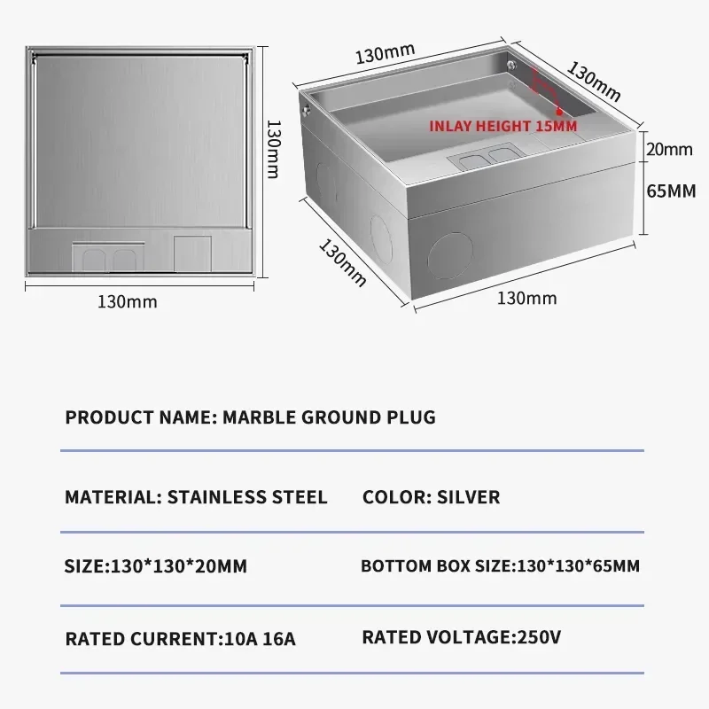 130mm*130mm Embedded Hidden Floor Socket US/IL/IT/EU/FR/Korea/BR Plug Adapter Outlet Built In Insert It Hidden Socket Box 250V