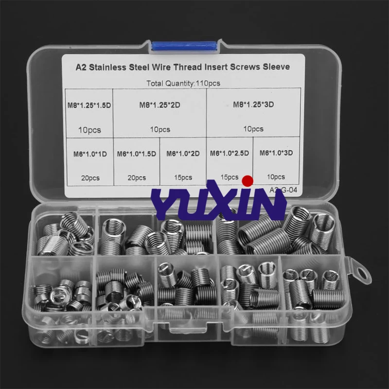 M6 M8 Stainless Steel Threaded Insert Coiled Wire Screw Bushing Helicoil Thread Repair Set Helical Thread Recovery Kit 110Pcs
