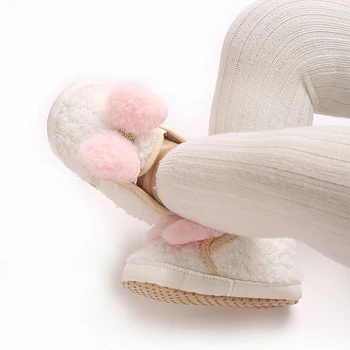 Cute Toddler Winter Boots Warm Plush Snow Booties Slip-on Soft Sole Shoes for Baby Girls with Bow Decoration and Anti-Skid 1
