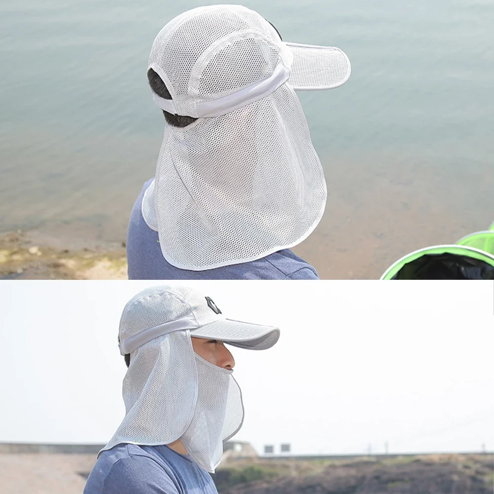 야구 모자 탈부착 가능한 목 플랩과 안면 마스크가 있는 접이식 태양 모자 빠른 건조 모기 퇴치 자외선 차단