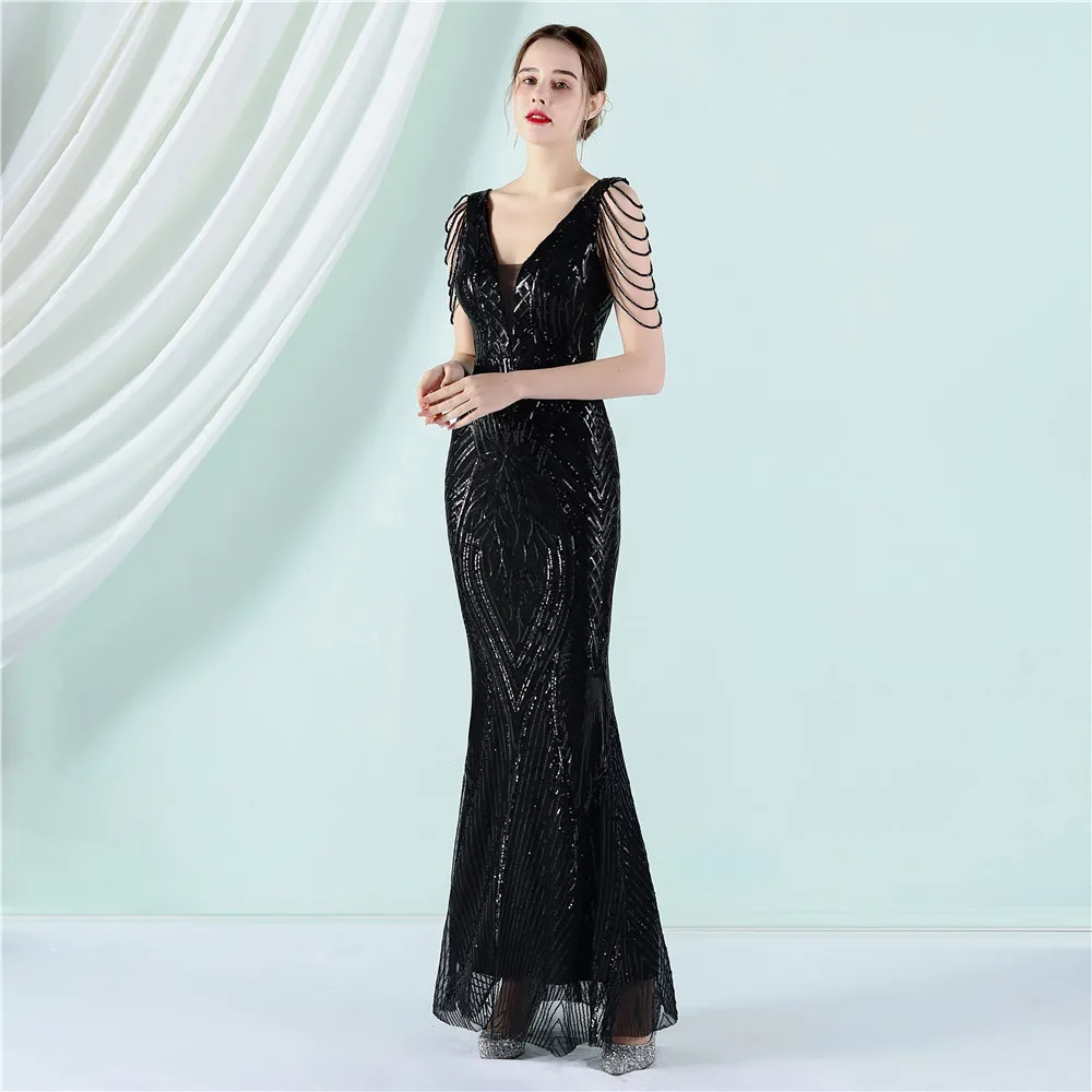 Deep V Sexy Sequined Mermaid Evening Dresses Formal Prom Pageant Wedding Party Robe Re Soirée Femme Robe De Soirée Se Mariage formal gowns for women