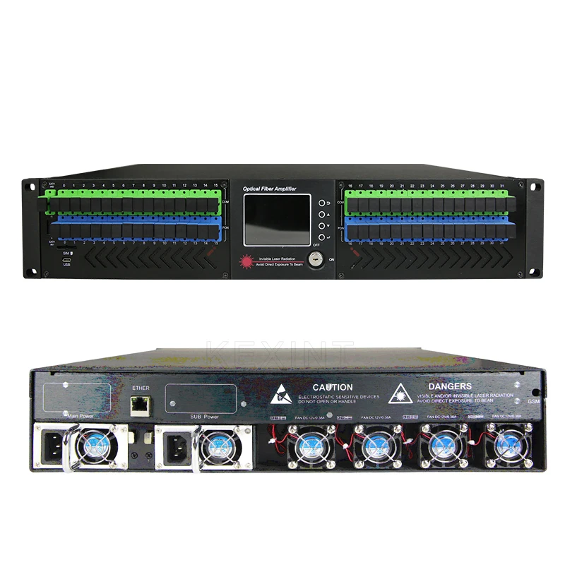 

KEXINT высокомощный 1550 нм 2U PON WDM GPON разрешение CATV 12 24 36 портов волоконно-оптический усилитель