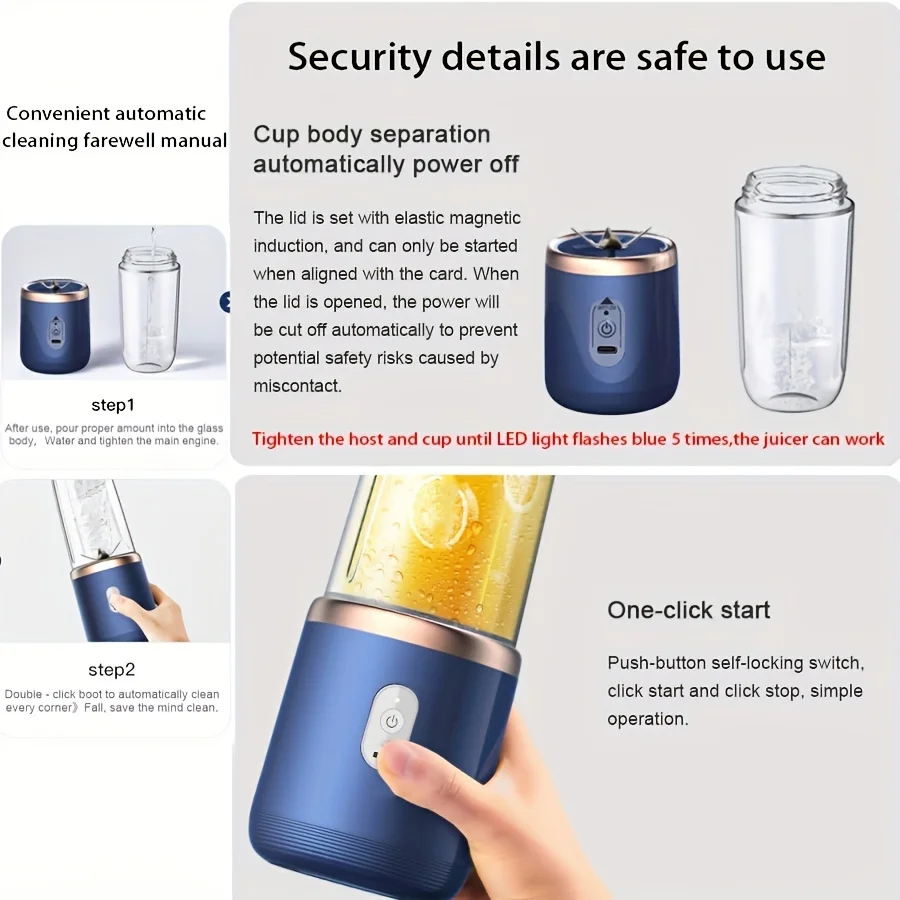 Description Picture 4 of itemPortable Wireless Blender Electric Fruit Juicer Machine For Orange Ice Crushing 10 Blades Auxiliary Food Machine 400mAh Mixer