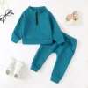2pcs Toddler Baby Boy Clothing Casual Letter Pattern Stand Collar Long Sleeve Sweatshirt &Trousers Set For Autumn And Winter 1