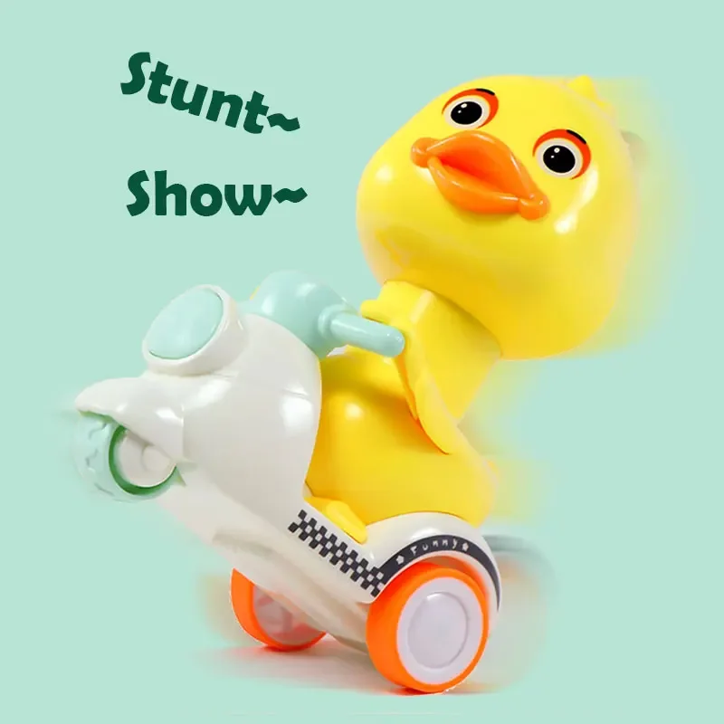 Manual Pressing Head Free Rotation Cute Duck Press Mini Car Toy for Kids Car Motorcycle Anti-collision And Anti Drop