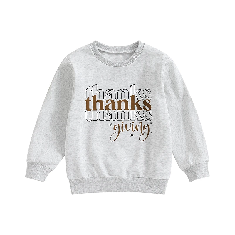 

4-7T Kids Sweatshirt Autumn Long Sleeve Crew Neck Letters Print Hoodie Pullover Thanksgiving Clothes for Boys Girls