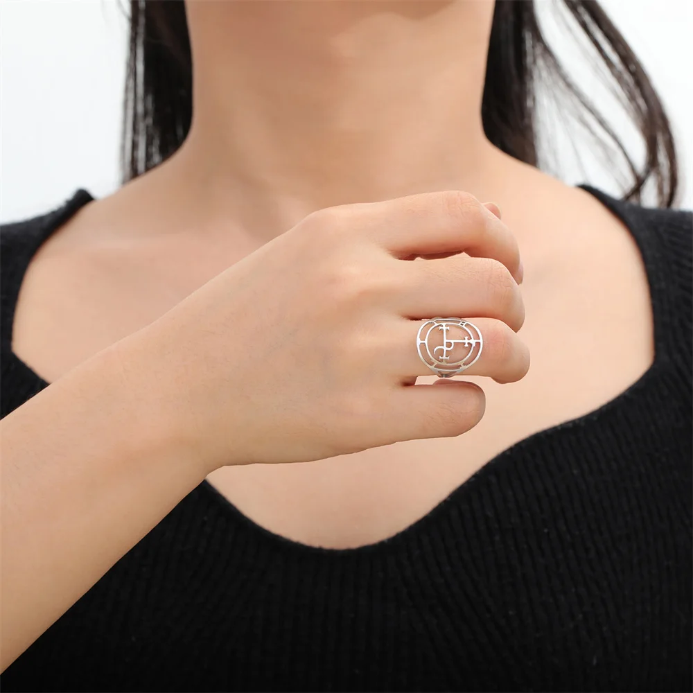 EUEAVAN Women's Stainless Steel Lilith Sigil Geometric Ring - Magic Protection Amulet Jewelry