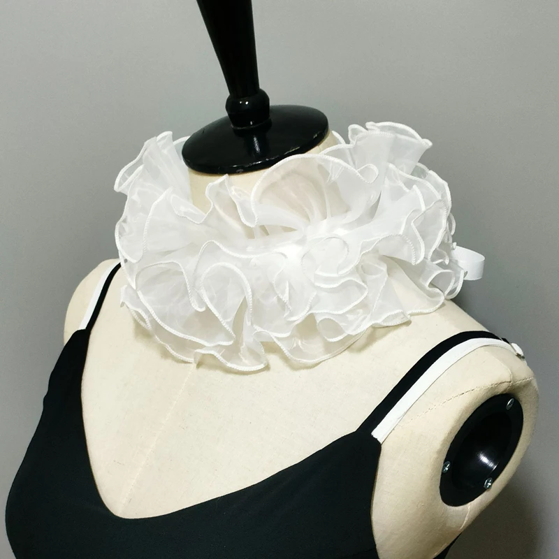 Mode Damen Layering Rüschen Spitze Falscher Kragen Band Krawatte Halsreifen Schal Wrap Neck Ruff Halskette – Detail 1