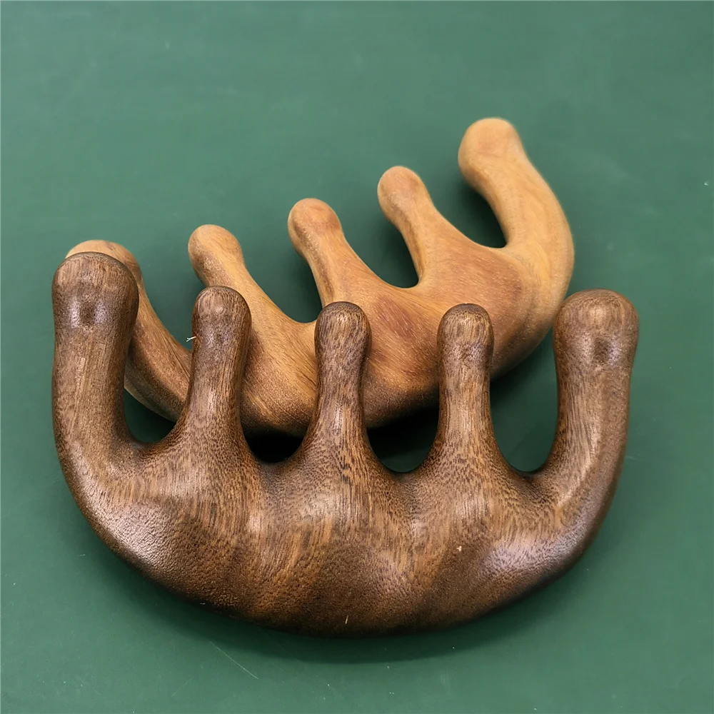 Head Meridian Massage Comb Green Sandalwood Five Wide Tooth Comb Acupuncture Therapy Blood Circulation Anti-static Smooth Hair