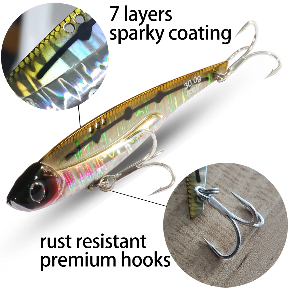 VIB Fishing Lure 20g 25g 30g Metal Jig Sinking Big Blade Long Cast Treble  Hooks Spinner Spoon VIBRATION Tackle Pesca Hard Bait