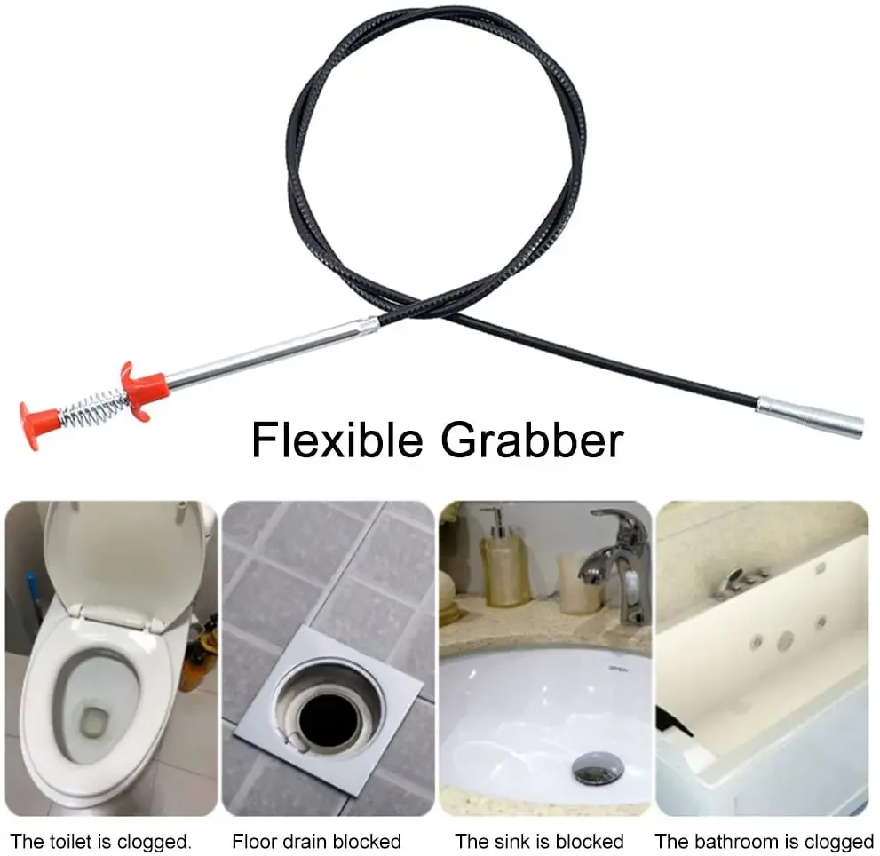 60/90cm Hair Drain Clog Remover Tool Bendable Hose Grabber Claw PickUp Reacher Flexible Cleaner for Sink Tube Toilet 3