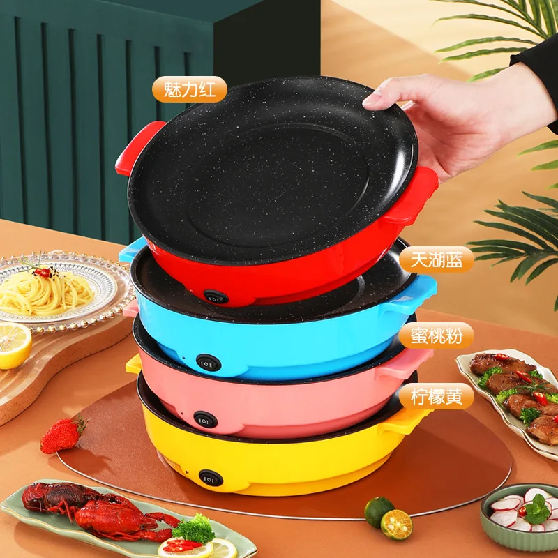 220V Multifunction Electric Frying Pan Skillet Non-Sticky Grill Fry Baking  Roast Pan Cooker Barbecue Cooking Kitchen Tool EU