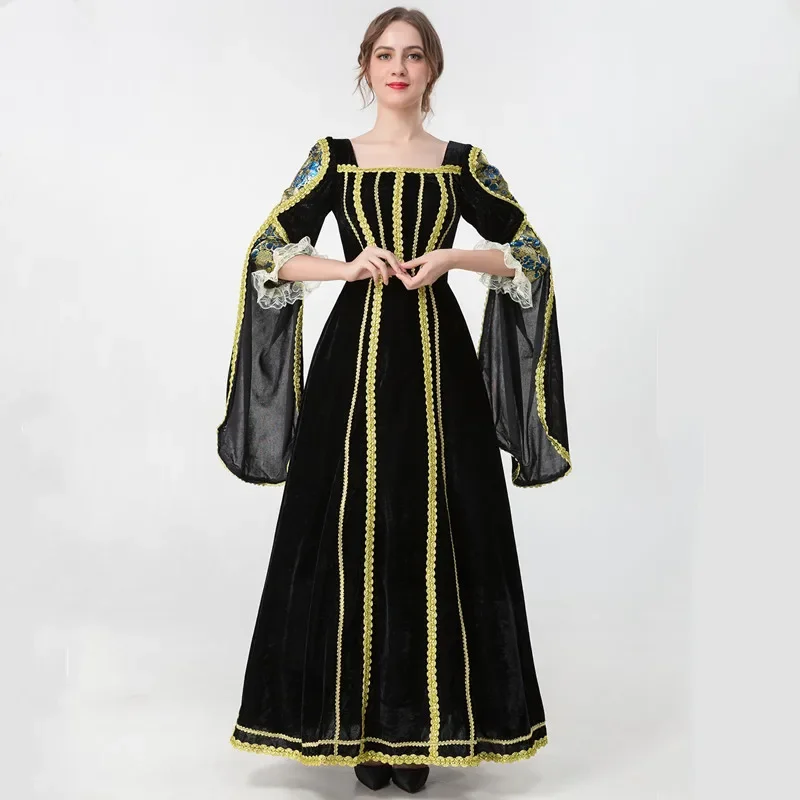 

Victoria Women Cosplay Princess Velvet Flare Sleeve Party Long Robe Dress Costume