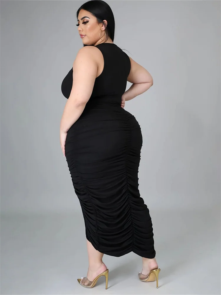 Wmstar Plus Size Dresses for Women Clothing Solid Bodycon Stretch Draped Maxi Dress Slip Outfits Wholesale Dropshipping L-4XL
