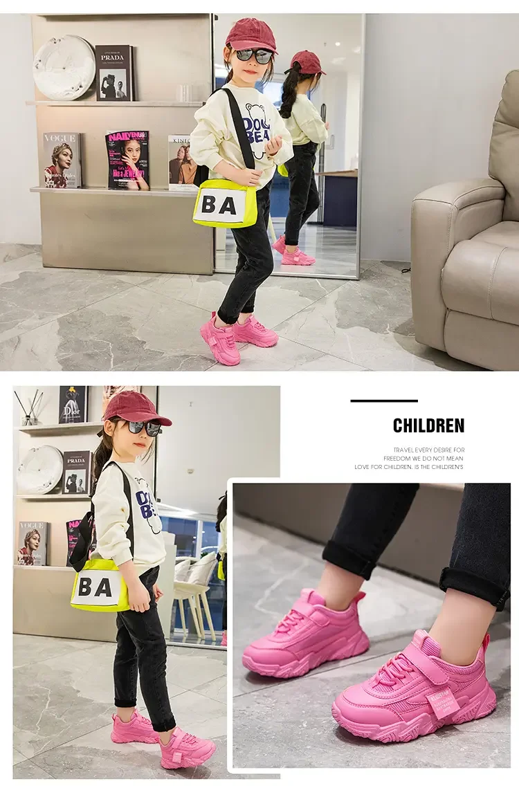 Size 26-37 New Kids Sneakers PU Girls Casual Mesh Hook & Loop Children Non-slip Sports Shoe Fashion Super Keep Warm Boots