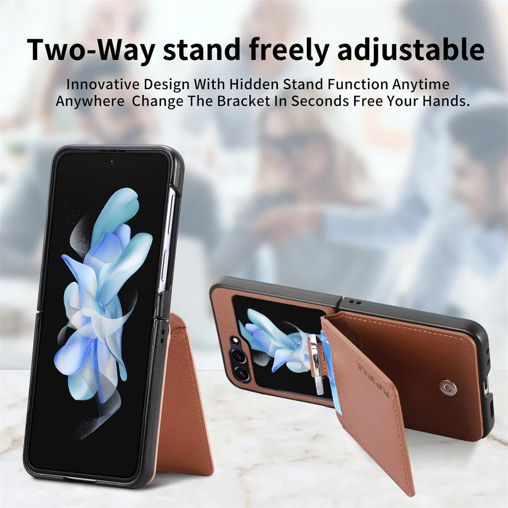 Lychee Pattern Leather Wallet Case with Card Holder and Finger Ring - Soft Protective Cover