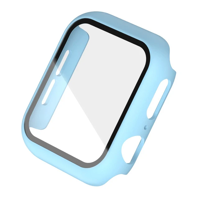 Hard PC Case for Apple Watch Series 45mm 41mm 44mm 40mm 42mm 38mm Tempered Protective Cover for Iwatch Serie 7 6 5 4 3 2 1 SE Light Blue