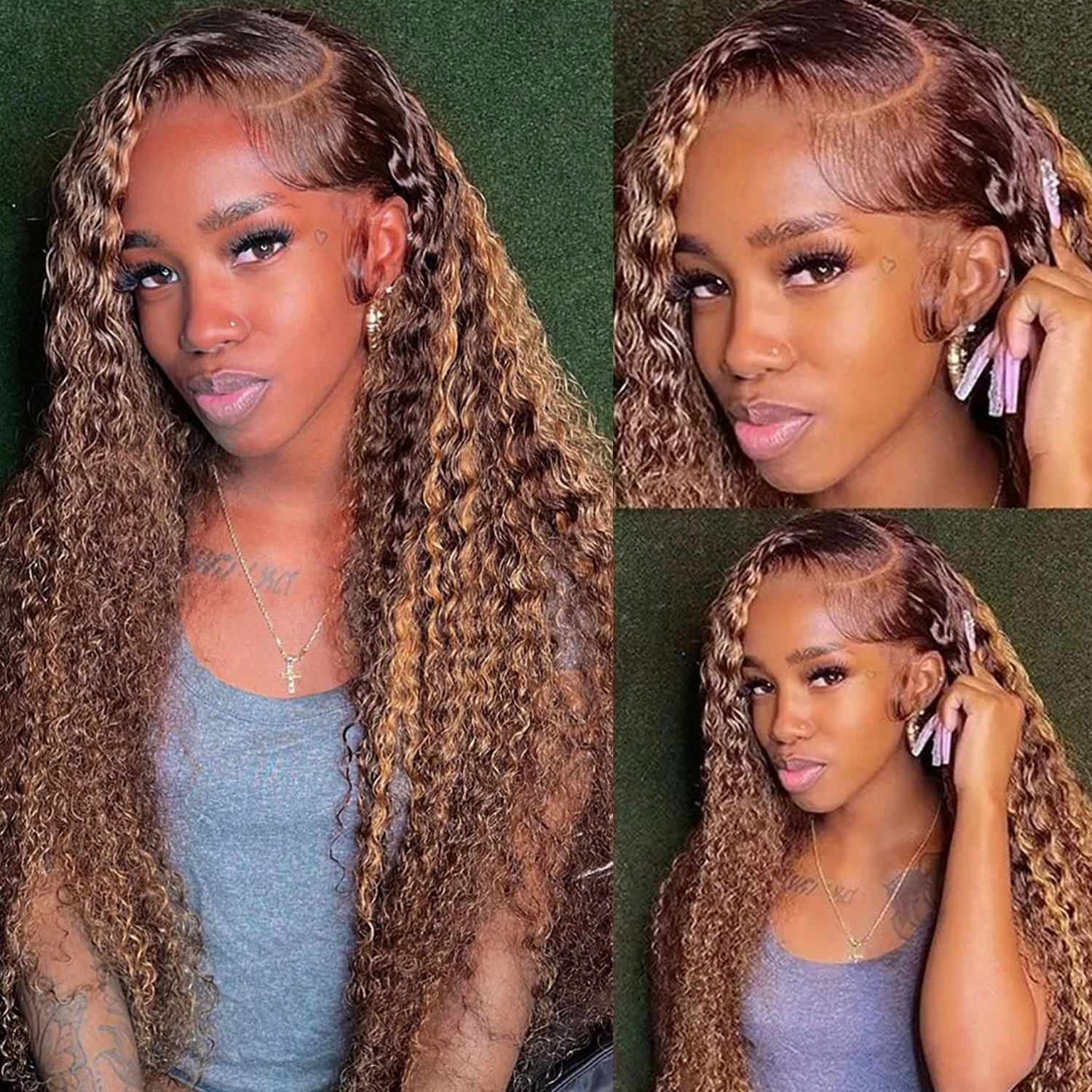 Deep Wave Highlight Wigs Human Hair Wet And Wavy Remy Honey Blonde HD Lace Frontal Wig 13x4 Deep Wave HD Frontal Wigs For Women