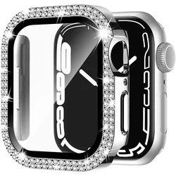 Elegant Bling Diamond Glass Cover with Screen Protector for 40mm Series 4 5 6 SE (Silver)