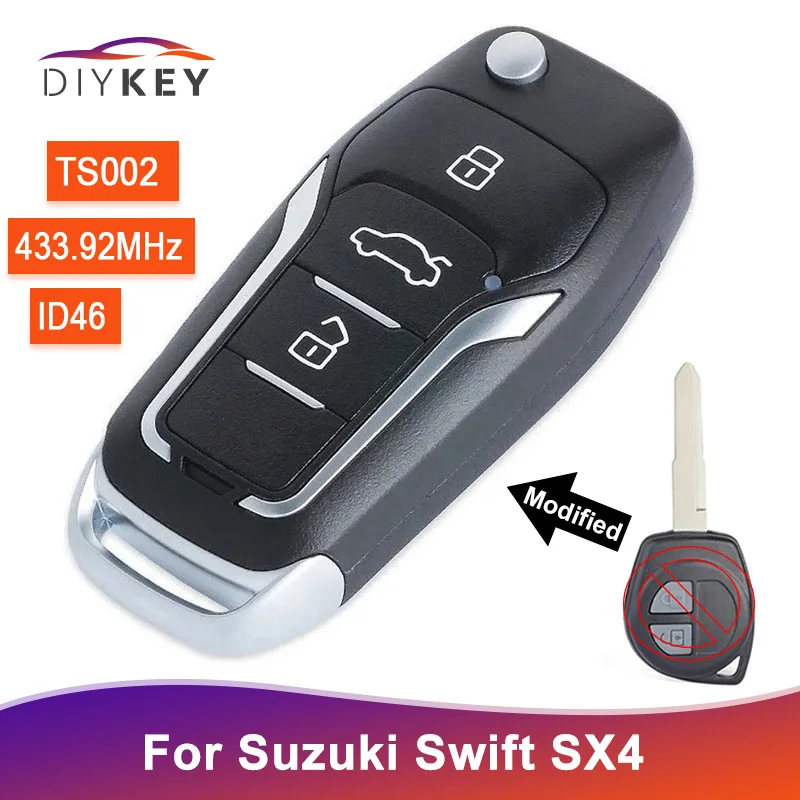 DIYKEY TS002 Upgraded ASK 433MHz ID46 Chip Flip Remote Key Fob HU87 Blade For Suzuki Swift SX4 2008 2009 2010 2011 2012