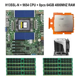 H13SSL-N SP5 Motherboard+1* 9654 QS 96C/192T 360w CPU Processor +8* 64GB = 512GB RAM DDR5 4800mhz RECC Memory Tested 100%working