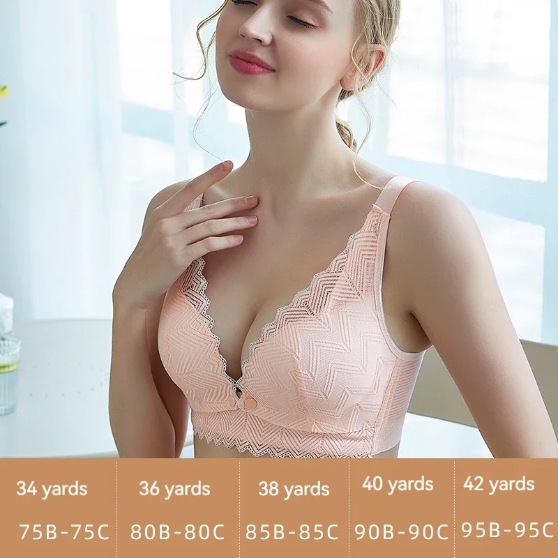 Women Non Steel Ring Gathered Front Open Button Bra Tfeeding Bra Women Lace Pregnant Breastfeeding WomenThinand Anti Sagging Bra 4