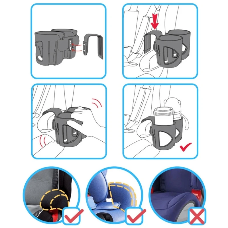 Universal Child Cup Holder 2-Slot Designing Organsier for Majority of Carseat Models and Baby Strollers Gray