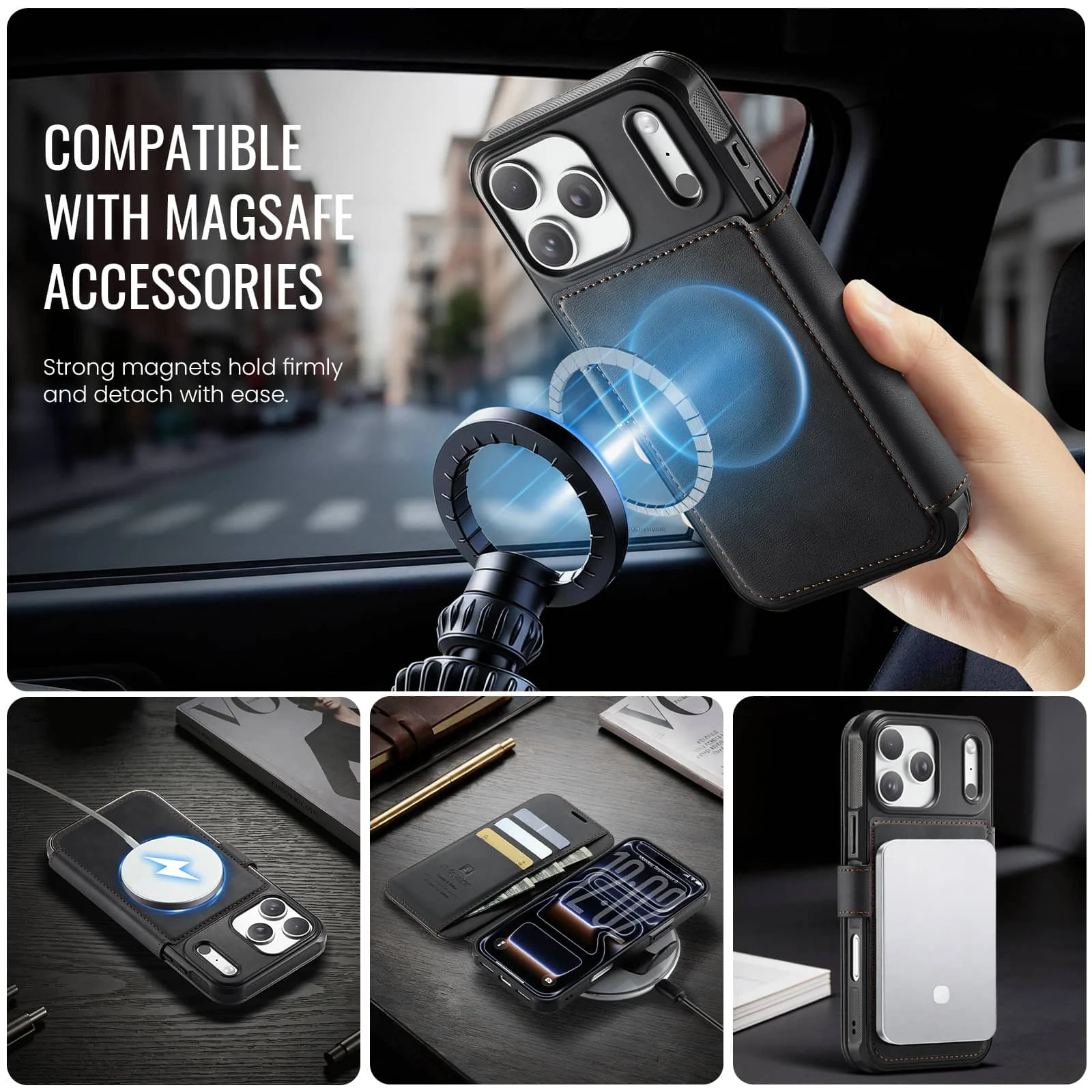 Premium Magnetic PU Leather Wallet Case with RFID Protection and Stand Feature, Slim Shockproof Design