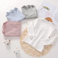 Autumn Girl Baby Floral Dot Long Sleeves Bottoming Shirt Children Ribbed Ruffle Thin T-shirt Kid Cotton Solid Thin Casual Tees 1