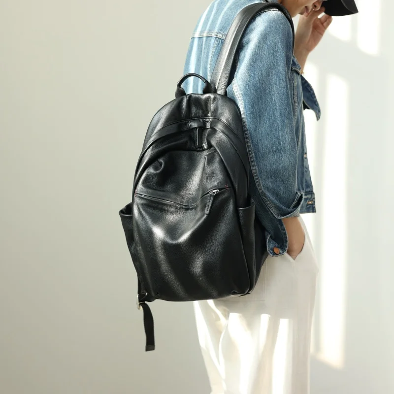 Luxury Genuine Leather Backpack With Computer Compartment Women And Men Soft Large Capacity Fashion Backpacks 4