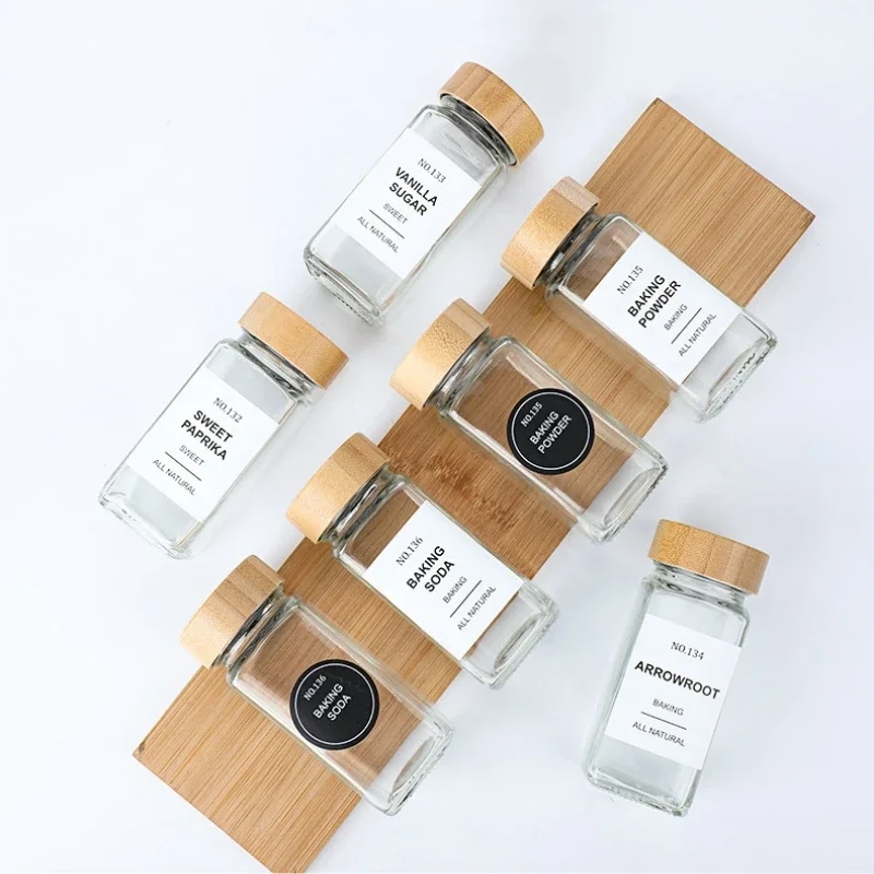 

Квадратные инструменты, герметичные бутылки для специй, перца, соли, прозрачная крышка, 5 шт., кухонные стеклянные деревянные банки для хранения