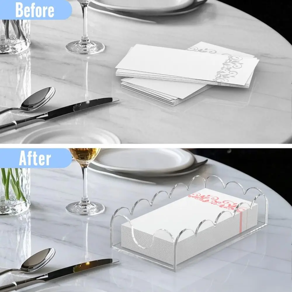 New Acrylic Acrylic Napkin Holder Handmade Tabletop Bathroom Scalloped Tray Napkin Tissue Storage Rack Disposable Paper 3