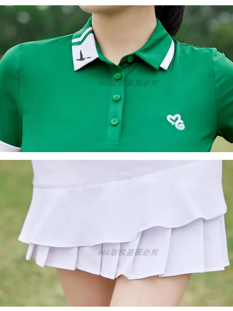 New MG Golf Clothes Women's Suit Short-sleeved T-shirt Top Sports Summer White Skirt Ladies Tennis Jersey Female Golf Outfits