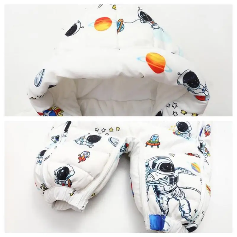 Clibeso Winter Overalls for Newborn Baby Thick Down Jacket Boys Girls Romper Infant Astronaut Cartoon Pattern Jumpsuit