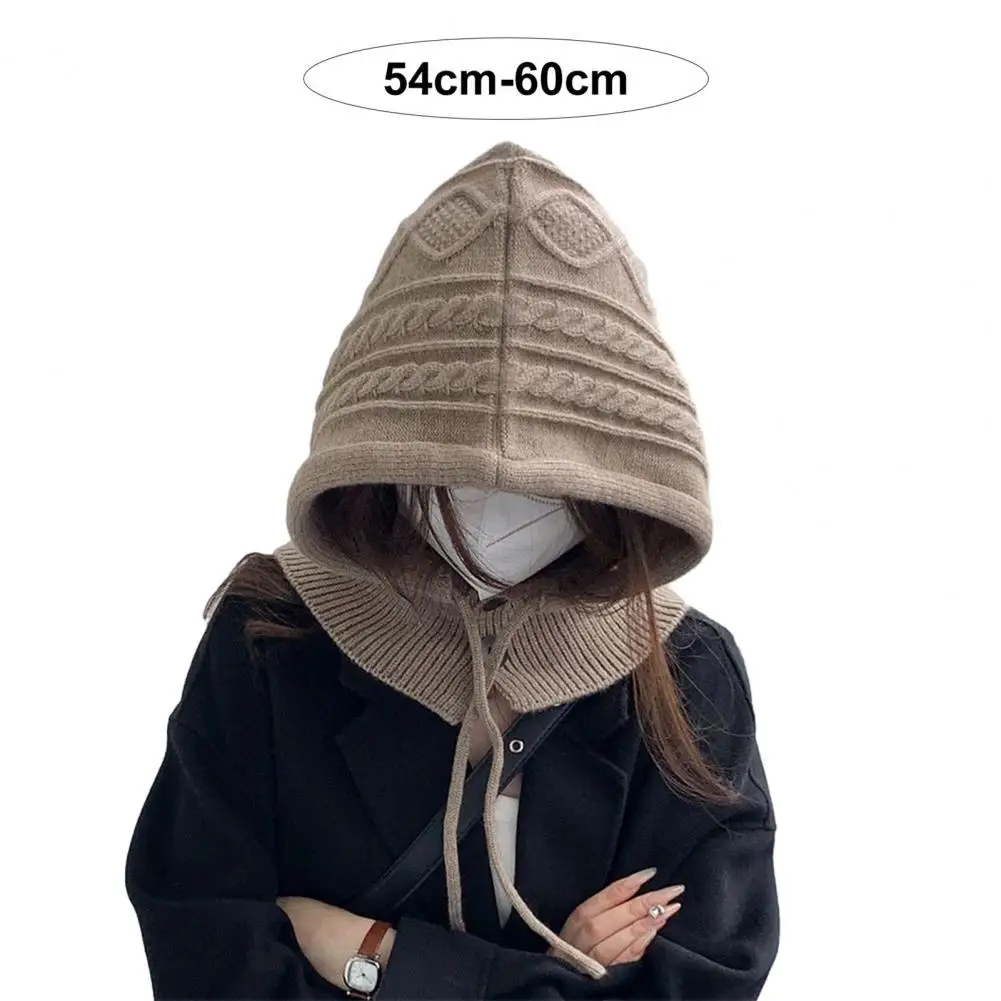 Ladies Scarf Hat Cozy Thicken Imitation Cashmere Scarf Hat Set for Women Winter Warm Wool Pullover Windproof Drawstring Scarf 2