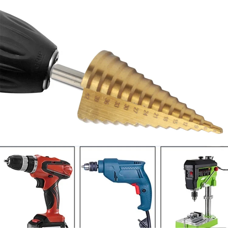 4-32 4-42 mm HSS Titanium Coated Step Drill Bit Drilling Power ToolsMetal High Speed Steel Wood Hole Cutter Step Cone Drill 1Pcs step drill bit,step drill,drill bits,drill bit,drill cutter